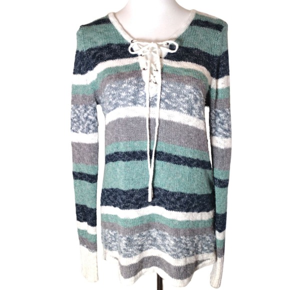 💸$10 🔥Natural Reflections Women's Medium Lace Up Sweater - Picture 1 of 3
